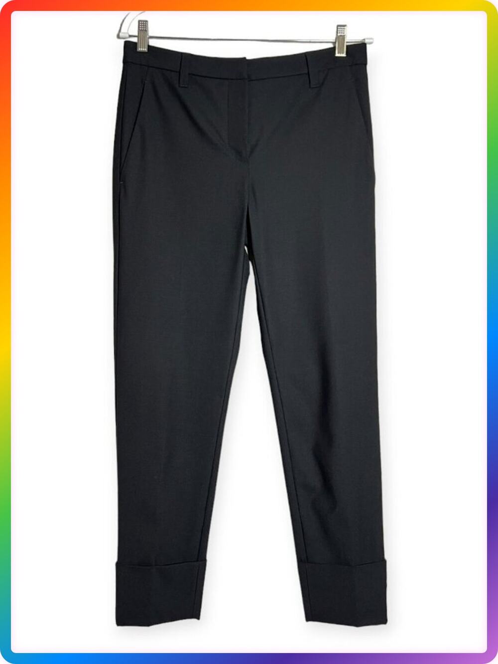 Brunello Cucinelli Wool Monili Cuff Wide Pant SIZE 6 Black Italy RUNS LARGE